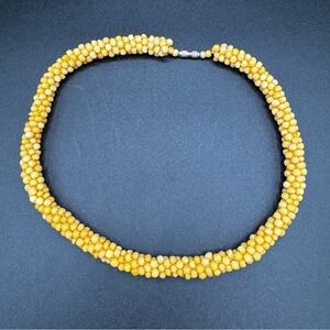 Vintage Yellow Beaded Crochet Collar Necklace 16in with Barrel Clasp